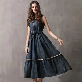 

Women Elegant Party Dress Summer New Vest Denim Dress Vintage Tassel Fashionable Sleeveless Dress