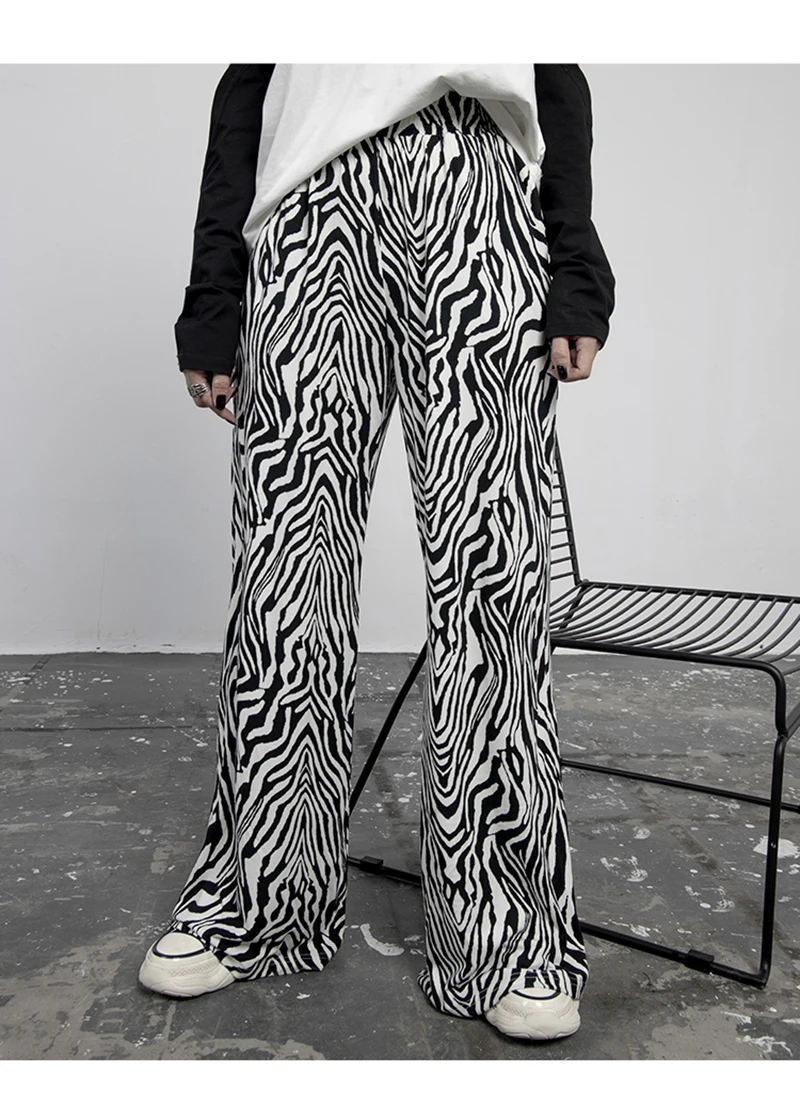 [EAM] High Elastic Waist Zebra Pattern Long Wide Leg Trousers New Loose Fit Pants Women Fashion Tide Spring Autumn 2020 1Z932