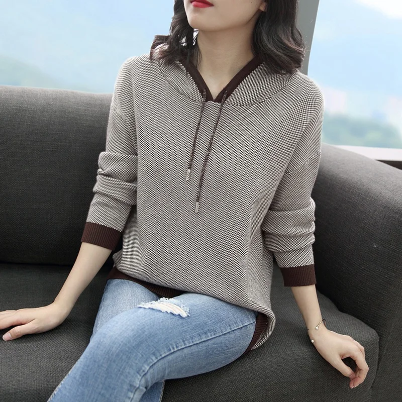 9273 new women's hooded striped knitted pullover, floor 59-1, 4 rows, 2 shelves