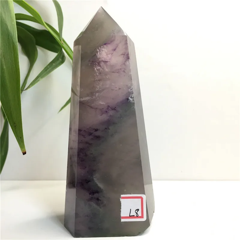 

Natural Colorful Fluorite Crystal Striped Quartz Stone Point Healing