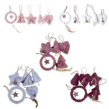 

5pcs Creative Plush Christmas Tree Hanging Pendant Pink White Heart Star Feather Ornament Christmas Birthday Decoration