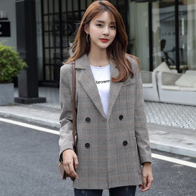 

Autumn And Winter New Style Fashion Loose Version of the Type Mid-length Plaid Pattern Small Coat 2019 Korean-style Long Sleeve