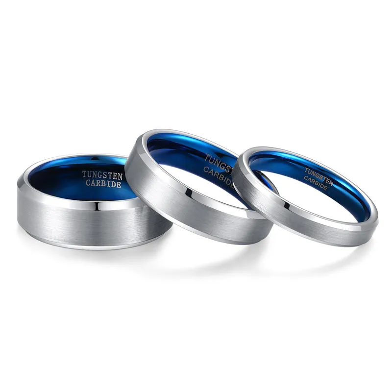 Tigrade Men Tungsten Ring 4/6/8mm Black Man Rings Women Finger Band Blue Inside Cool Ring Classic Wedding Band Engagement 2