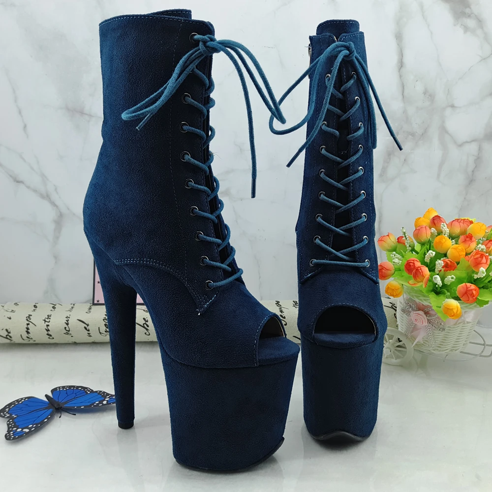  Leecabe Navy 20CM Pole dancing shoes High Heel platform Boots open toe Pole Dance hight boot