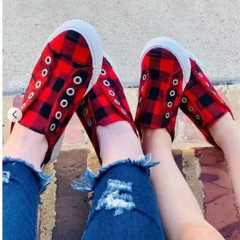 

Plaid Canvas Shoes Women Shoes Sneakers Loafers Lazy Casual Flat Bottom Foot Canvas Platform Sneakers Vulcanized Sapatos de lona