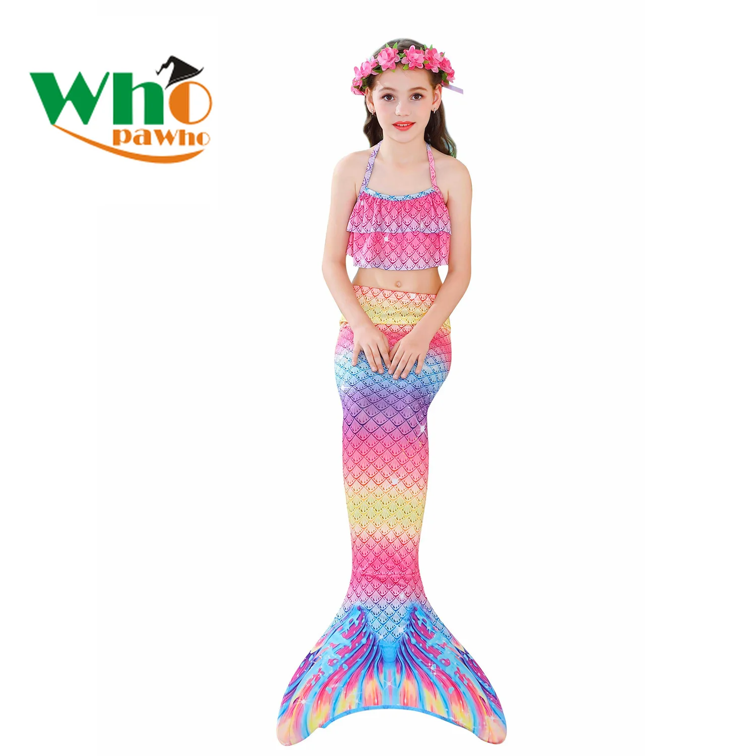 

2019 New Swimwear Girls Colorful Bikini Children Split Kids Swimsuit Mermaid Tail with Monofin Fin Beach Swimming Suit for Girl