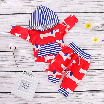 

Baby Boys Girls Clothes Infant Long Sleeve Cartoon Hooded Romper +Splice Pants Children Winter Outfits Sets 0-18M