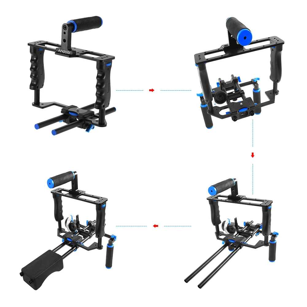 Andoer D221 алюминиевый сплав камера видеокамера Видео клетка комплект пленка с клеткой плечо следить Фокус Ручка ручка для Canon Nikon DSLR