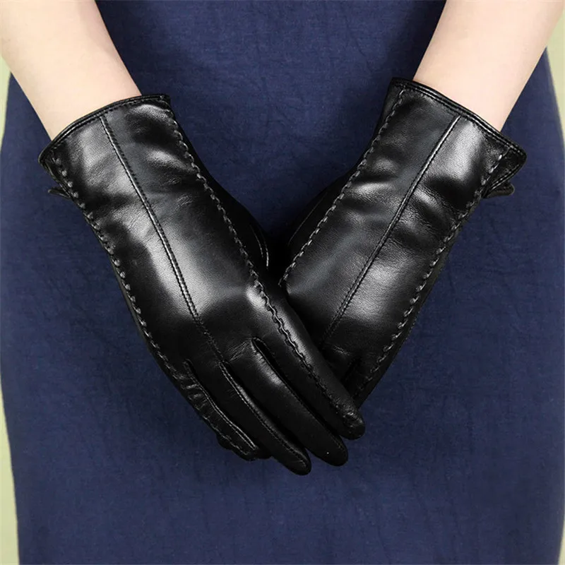 black velvet Новые перчатки из натуральной кожи женские импортные перчатки из овчины осень зима плюс бархат утолщаются Claasic стиль женские перчатки DQ1601 - Цвет: black velvet