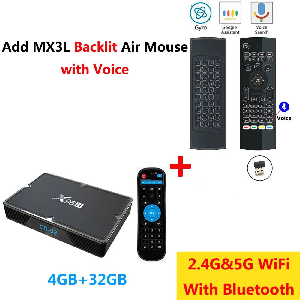 4GB32GB add MX3L mic ТВ-приставка X96H Smart Android 9,0 4 Гб ОЗУ 32 Гб 64 Гб ПЗУ Allwinner H603 медиаплеер 6K HD 2G 16G телеприставка HDMI IN& OUT vs X96 MAX - Цвет: 4GB32GB add MX3L mic