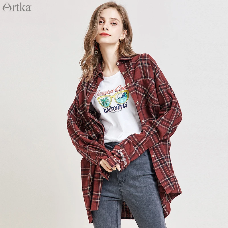 Женская блузка с длинным рукавом ARTKA красная Свободная Повседневная рубашка в