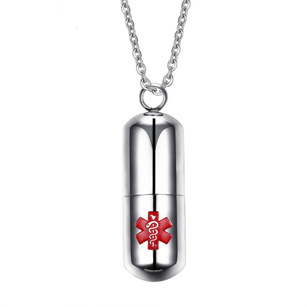 pendant necklace Медицинский ID оповещение стартер шестерни ожерелье для мужчин Титан Нержавеющая сталь medecine pill case Мужская мода аксессуар подарки для мальчиков - Окраска металла: pendant necklace
