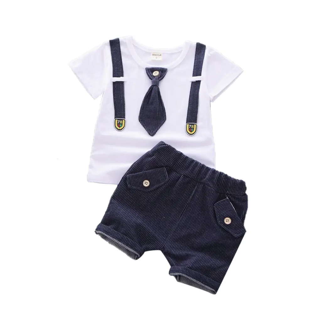 

2PCS Outfits Set Toddler Summer Kids Baby Boy Clothes Set Cotton Short Sleeve T-Shirt Tops Denim Jeans Shorts Pants