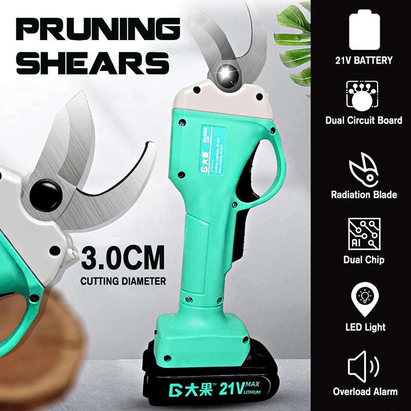 POANES 21V Cordless Electric Pruning Shears - Adjustable For 0.8-1.2 Inch Branches, 500W Brushless Motor, 2 Batteries