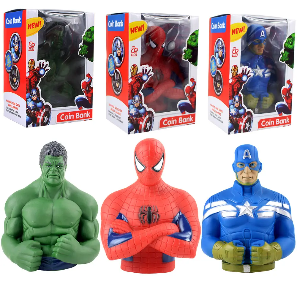 

Avengers Spiderman Captain America Hulk Figure Piggy Bank PVC Models the Upper Body Toys Kids gift 3pcs