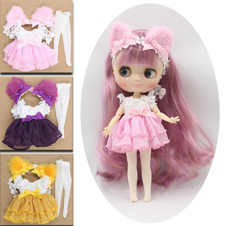 Кукла Middle blyth цвет фиолетовый, розовый, желтый костюм с кошачьими ушками Милая одежда Подарочная игрушка 1/8 20 см аксессуары для куклы
