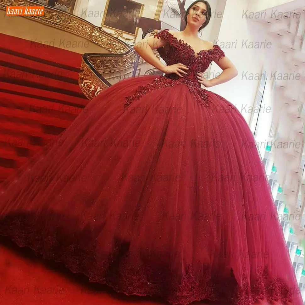 bridal gowns Arabic Burgundy Wedding Dress Off Shoulder Beading Robe De Mariée 2021 Princess Lace Up Bride Gowns Custom Made Abito Da Sposa pink wedding dress