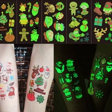 Рождественские Светящиеся Татуировки светится в темноте Детские Временные татуировки Рождественские Санта Клаус флуоресцентные водонепроницаемые наклейки