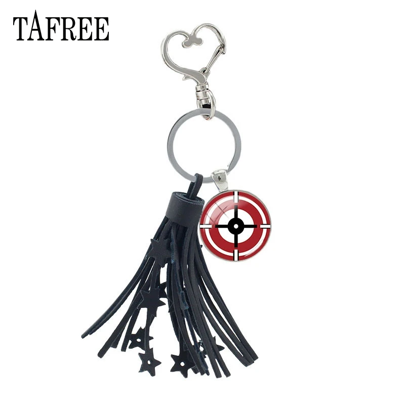 

TAFREE Hot Game Tom Clancy Rainbow Six Tassel Key Chain Glass Dome Handmade Heart Clasps Key Ring Holder Souvenir For Women GR29