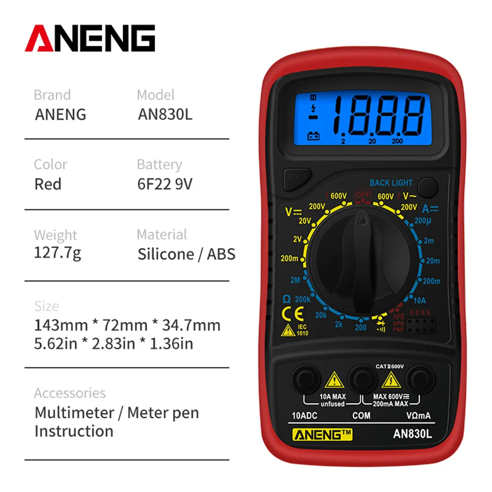 ANENG XL830L цифровой ЖК-мультиметр профессиональный Электрический вольтметр Амперметр AC DC Ом Вольт тестер карманные мультиметры