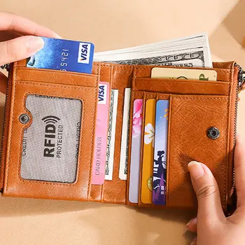 

RFID Blocking Wallet Anti-Theft Leather Biflod Short Wallet Zipper Coin Case Purse H66