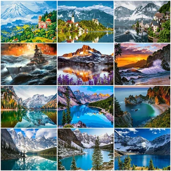 

AZQSD DIY Coloring By Numbers Mountain Handpainted Gift Unframe Oil Painting By Numbers Landscape Home Decoration 50x40cm