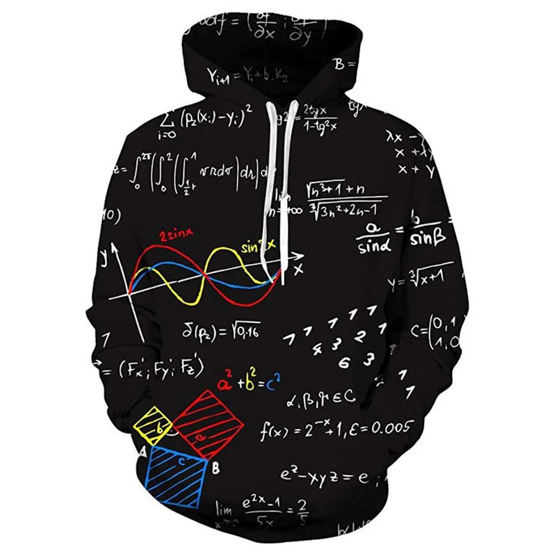

Black New Fashion Men Hoodie 3D Geometric Math Problems Autumn Sweatwear Pullovers Teacher Student Hoody Pocket Sweatshirts