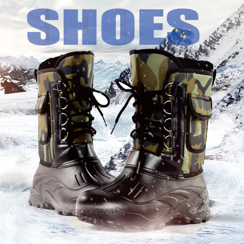 Men's Camouflage Military Waterproof Winter Warm Velvet Snow Boots Work Shoes 