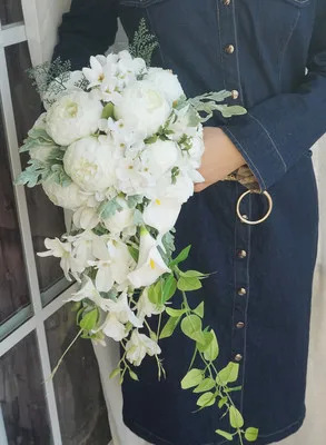 

2019 Artificial Waterfall Bridal Boquet Peonies Flowers Rustic Bride Buket Vintage Calli Lily Cascading Wedding Bouquet