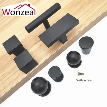 Aluminum Modern Black Cabinet Handle Furniture Hardware Kitchen Door Single Knobs Cupboard Wardrobe Drawer Pulls