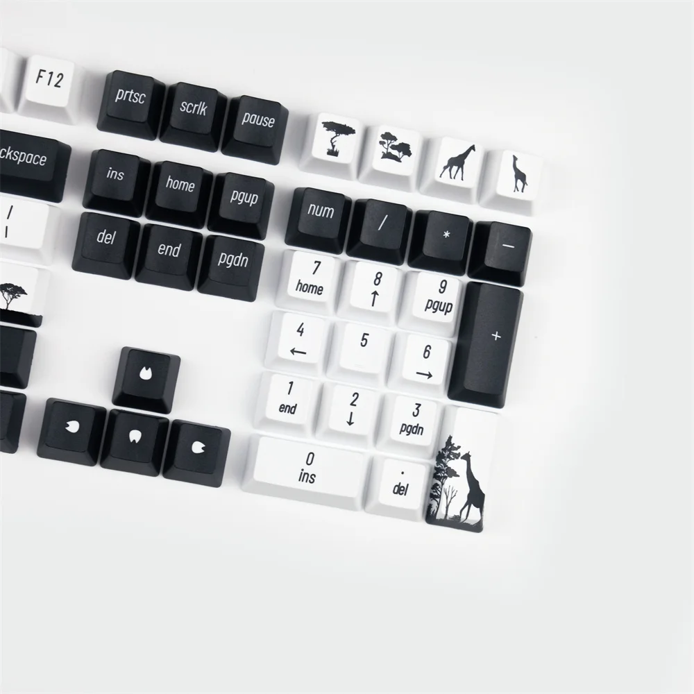 Keycaps do Tema do Girafa da Floresta Tropical Pbt Lados Corante Sublimação Tampões Chaves Preto e Branco Keycap Perfil do Oem - Imagem 3
