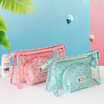 

PVC Cosmetic Bag Transparent Three-piece Suit Travel Multi-function Wash Storage Bag Mother Bag Makeup Bag Set
