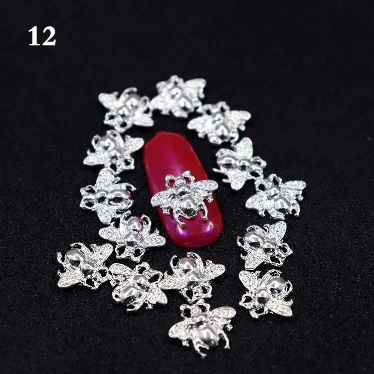 12-10pcs 5 шт/10 шт металлический сплав пчела дизайн 3D дизайн ногтей украшения Золото Серебро Черный ювелирные изделия драгоценный камень японский стиль маникюр дизайн аксессуар - Цвет: 12-10pcs