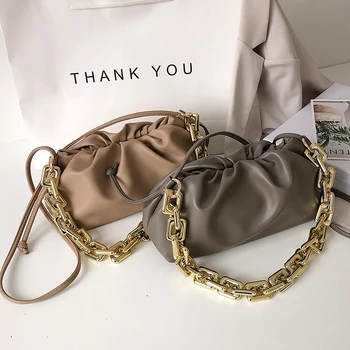 

Gold Chain PU Leather Cloud Bag For Women 2020 winter Armpit bag Lady Shoulder Handbags Female Travel Hand Bag