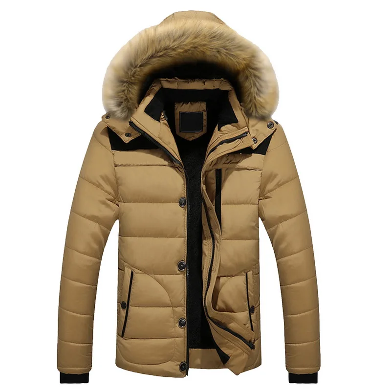 Новая зимняя куртка мужская брендовая одежда модная повседневная тонкая Толстая теплая Мужская s пальто парки с капюшоном длинные пальто мужская одежда - Цвет: Хаки