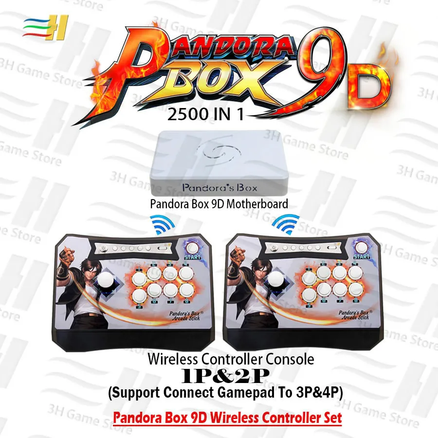 Pandora Box 9d 2500 in 1 wireless controller 2 players arcade joystick button console support 3P 4P