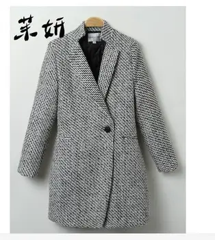 

1pcs/lot Woman Casual Plaid Female Jacket New Wool Coat Winter Coat Women One Button With Pocket Winter casual coat