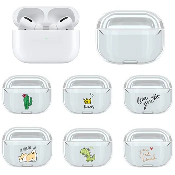 

For AirPods Pro Case Cute Cartoon Pattern Transparent Earphone Cover For AirPods 3 Dinosaur Dog Cactus Hard PC Protect Case