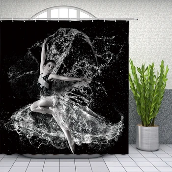 

Dancing girl Water black background Swimming pool Shower Curtains Bathroom Decor Waterproof Polyester Cloth Curtain Set Cheap