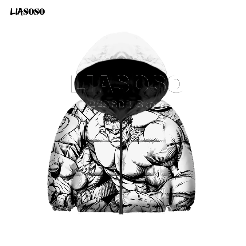 22 LIASOSO-зимний детский пуховик Куртка с Халком и 3D-принтом из фильма для мальчиков и девочек детский пуловер в стиле «мстители» в стиле хип-хоп - Цвет: 22