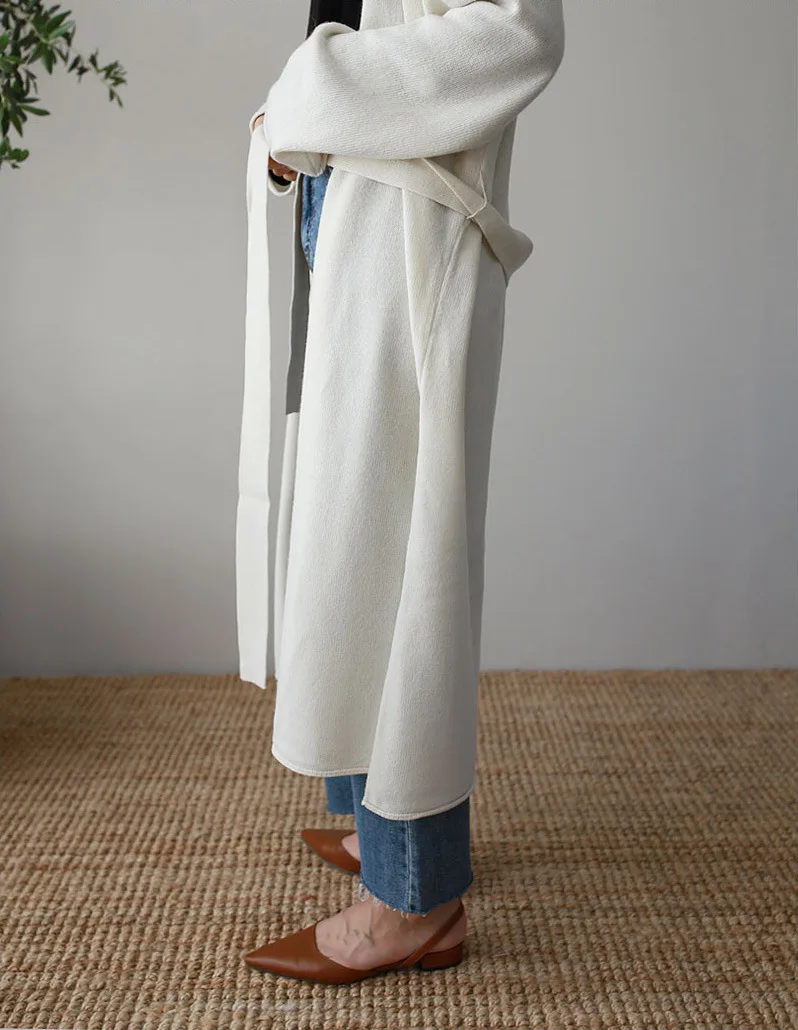 Autumn Winter Women's Cardigan Simple Belt Female New Fashion Long Coat Loose Type Wool Knitted Cardigan Female Outwear