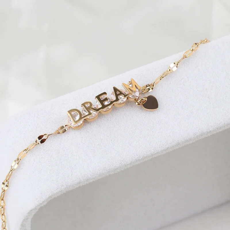 Stainless Steel Letter Dream Bracelet For Women Cubic Zirconia Heart Charm Bracelet Femme Acier Inoxydable Dropshipping