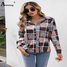 

Women Spring Fashion Plaid Leopard Print Shirt Blusas 2022 Single Breasted Tops Blouse Female Long Sleeve Casual Shirts Clothing