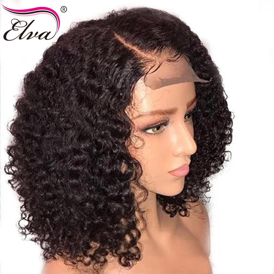 

Short Human Hair Bob Wigs For Black Women Pre Plucked With Bleached Knots Elva Hair Curly 13x6 Lace Front Human Hair Wigs Remy