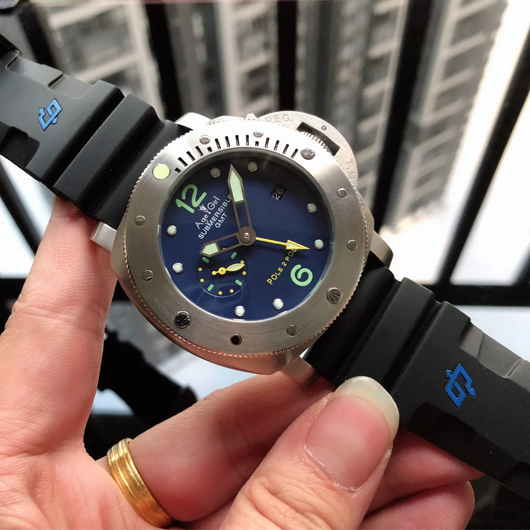 

Famous Brand Men Automatic Mechanical Sapphire Stainless Steel Titanio Pole 2 Pole Watch 1950 3 Days Luminous GMT Watch 47mm