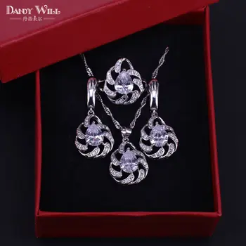 

Amazing present for women earrings necklace ring set silver 925 costume jewelry set white cubic zircon pear jewelry set