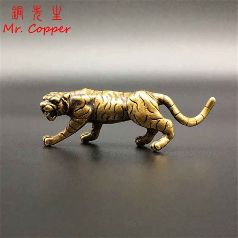 Pure Copper Zodiac Animal Siberian Tiger Figurine Ornaments Solid Brass