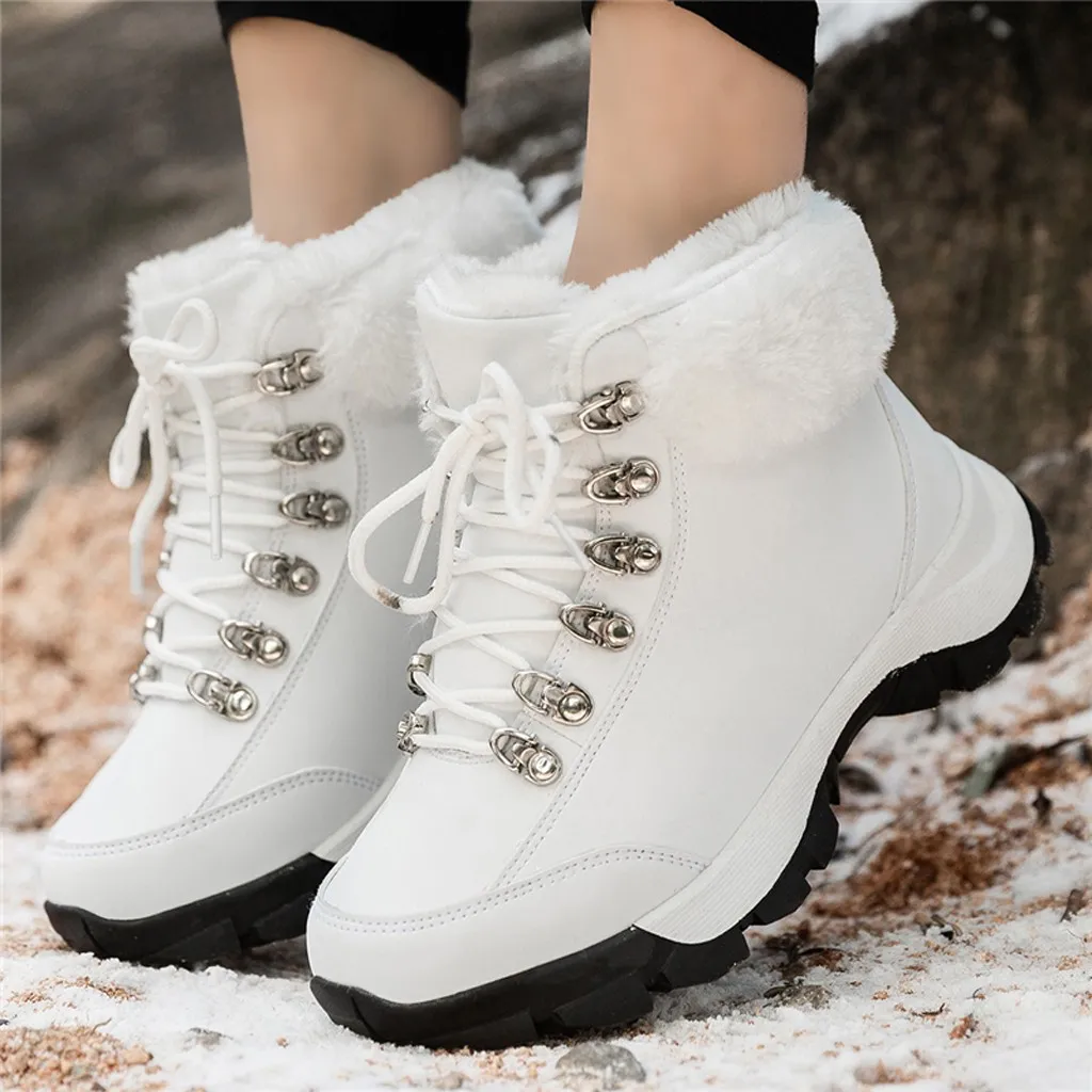 Women Winter Plus Velvet Warmer Hiking Snow Boots Keep warm fur plush Insole shoes woman Casual Cotton Lace-Up Flat Sneakers
