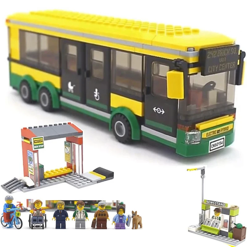 

Hot New Compatible Legoinglys City Town Bus Station Classic Marvel Building Blocks 377pcs Newsstand Model Bricks Toys