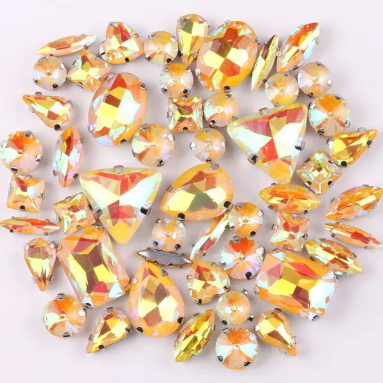 Silver Claw Setting Crystal Rhinestones - 50pcs Mixed Shapes, Clear & Jelly Candy AB